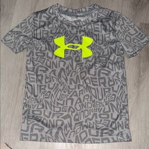 Under Armour Kids Gray and Neon Yellow Logo Tee